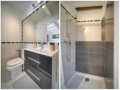 a bathroom with a sink and a shower and a toilet at DUPLEX 3 Chambres TERRASSE et 1 DEPENDANCE A4B026 in Cannes