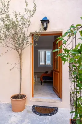 a potted tree in a pot next to a door at TINY HOUSE en duplex avec terrasse in Cannes
