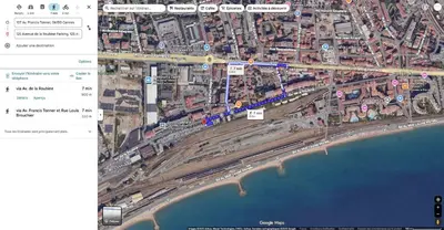 a map of a city with a road and the ocean at Proche gare et commerces, 5min plage, 4 personnes - Palmazur Vacances in Cannes