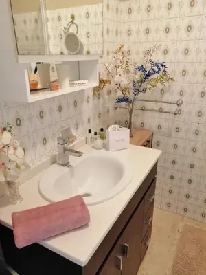 a bathroom sink with a pink towel on it at Yes I Cannes in Cannes