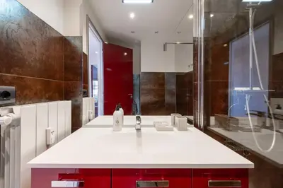 a bathroom with a sink and a shower at 1-Br Apartment with Terrace Near City Centre in Cannes