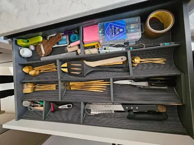 a drawer filled with lots of cooking utensils at Superbe Cannes Palm Beach - Luxury renovation - 4 pers in Cannes