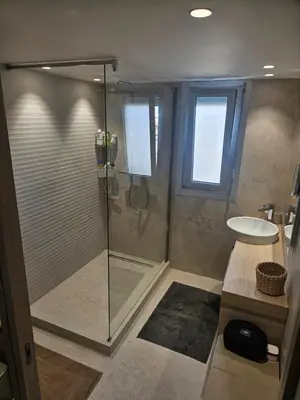 a bathroom with a shower and a sink at Superbe Cannes Palm Beach - Luxury renovation - 4 pers in Cannes