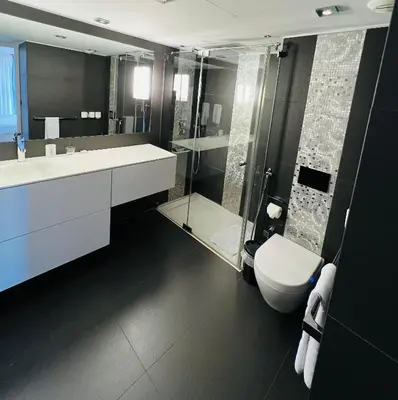 a bathroom with a sink and a toilet and a shower at Residence Carlton Riviera in Cannes