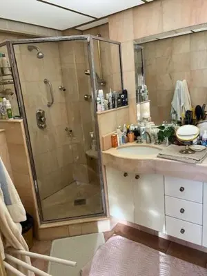 a bathroom with a shower and a sink at Rocamare, la Vie est Belle! in Cannes