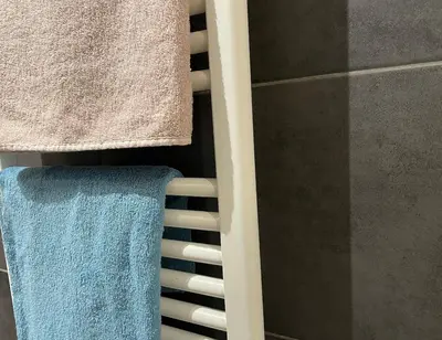 two towels on a towel rack in a bathroom at Cannes Maria in Cannes