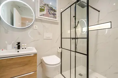 a bathroom with a shower and a toilet and a sink at Élégant 2P Rue Meynadier Proche du Palais et des plages in Cannes