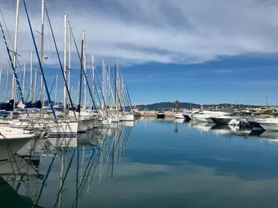 a boat is sitting on a large body of water at Perfect location in Cannes