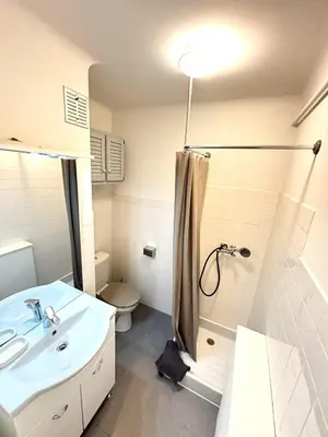 a bathroom with a shower and a sink and a toilet at Ideal Congress MIPIM terrace calm 1 kms from Palais in Cannes