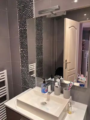 a bathroom with a sink and a mirror at Studio Palais Rouaze-50m de la Croisette in Cannes