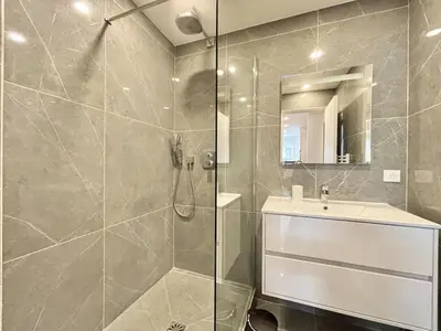 a bathroom with a shower and a sink at Cannes One bedroom Apartment - M10 in Cannes
