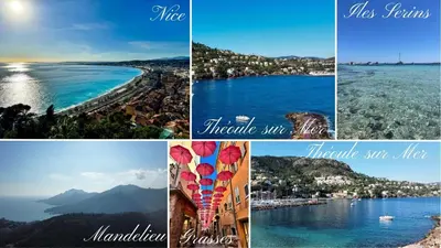 a collage of photos of a beach and water at Quiet Beach Cannes in Cannes