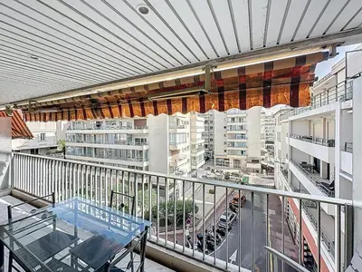 a balcony with a view of a city at 47m2 - climatisation, carré d'or in Cannes