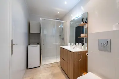 a bathroom with a shower and a sink at 1-Br Near the Croisette and City Centre in Cannes