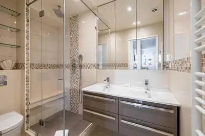 a bathroom with a sink and a shower at Splendid apartment a-c 2BR-4P - Sea View in Cannes