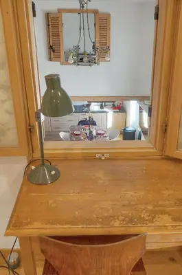 a desk with a lamp and a sink in a kitchen at 6Bedroom Duplex with Sauna, AC Wi-Fi Central Cannes in Cannes