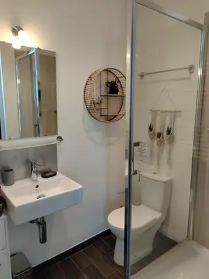 a bathroom with a toilet and a sink and a shower at Studio lumineux, Centre ville, Palais Festivals in Cannes