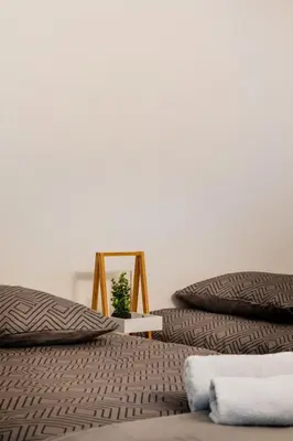 a bedroom with two beds and a mirror at Le Cocon - City centre - Terrace - AC - Cosy in Cannes