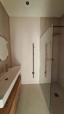 a bathroom with a shower and a sink and a toilet at first louis marie Beautiful 3 bedrooms elegant and central in Cannes