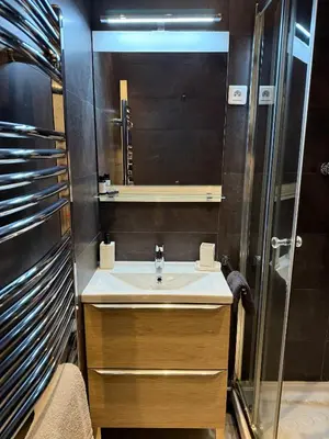 a bathroom with a sink and a shower at Art apart studio Rouaze in Cannes