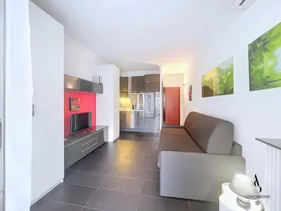 a living room with a couch and a television at Le Narval - Studio - Croisette - Proche Palais in Cannes