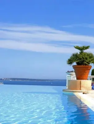 a potted plant sitting on the side of a swimming pool at Cannes, garden level, pool, nearby beaches in Cannes