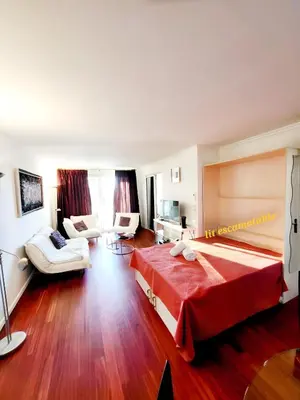 a bedroom with a large bed and a living room at Villa St Marc - Standing Presta in Cannes