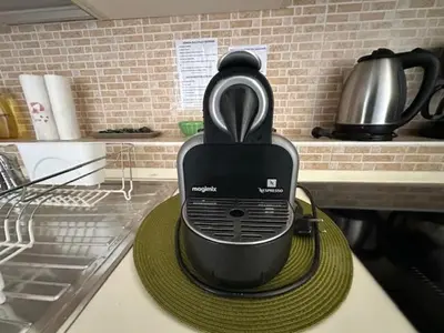 a blender sitting on top of a kitchen counter at Studio w parking, close to film Festival Palace in Cannes