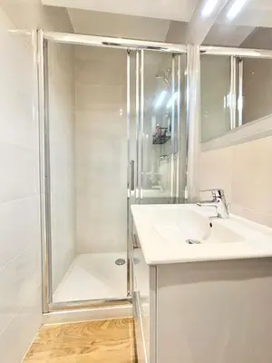 a bathroom with a shower and a sink at Cannes 1 bedroom apartment - 9BC in Cannes