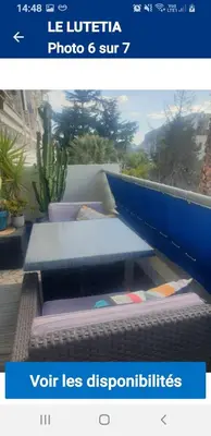 a page of a website with a bench and a picture of sidx sidx at Le lutetia in Cannes