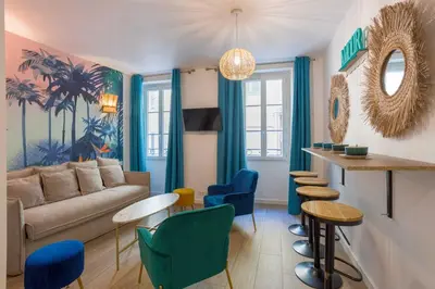 a living room with a couch and chairs at Majopi 2 - Central, AC, close to Palais & beaches in Cannes