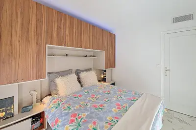 a bedroom with a bed with a blue ceiling at HENRI CAMILLE RE -Wios- 2 bedrooms APT - Huge terrace sea view in Cannes