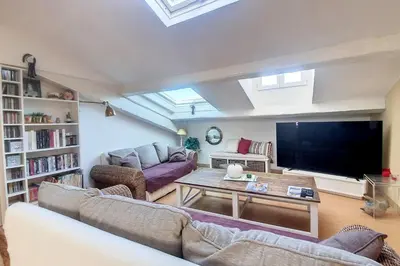 a living room with a large flat screen tv at HENRI CAMILLE REAL ESTATE - ROOF - 2 bedrooms downtown w rooftop in Cannes