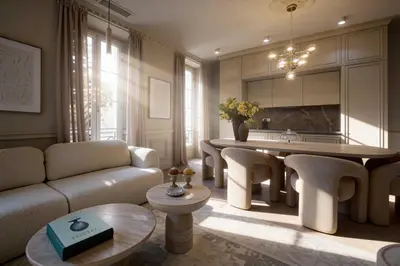 a living room with a couch and a table at Modern AC apartment - 2BDR 4P - Cannes Beach in Cannes