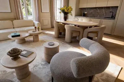 a living room with a couch and a table and chairs at Modern AC apartment - 2BDR 4P - Cannes Beach in Cannes