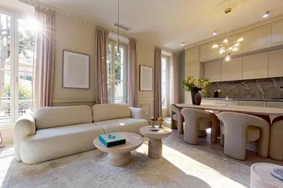 a living room with a couch and a table at Modern AC apartment - 2BDR 4P - Cannes Beach in Cannes