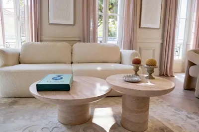 a living room with a couch and two tables at Modern AC apartment - 2BDR 4P - Cannes Beach in Cannes