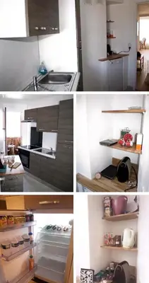a collage of photos of a kitchen with an open refrigerator at CANNES CROISETTE Sea & Sky in Cannes