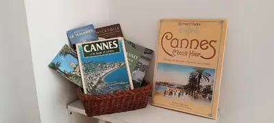 two books and a basket on a shelf at Studio Montfleury in Cannes