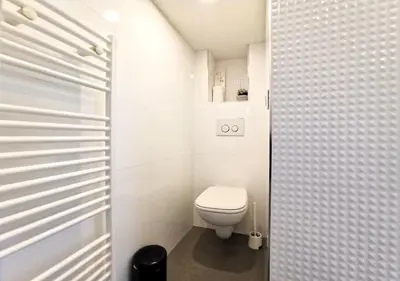 a small bathroom with a toilet in a room at Lovely and Modern 1 Bedroom City Centre Cannes in Cannes