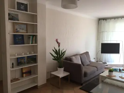 a living room with a couch and a tv at Immeuble le St Honorat in Cannes
