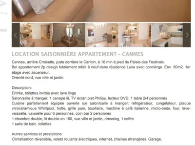 a screenshot of a webpage of a flyer for a room at Carlton Riviera Apartment in Cannes