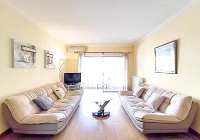 a living room with two couches and a television at Viva Riviera Cosy and Large 2 Bedrooms with balcony in Cannes
