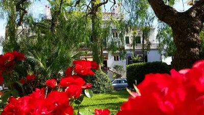 a house with red flowers in front of it at Villa Belle Rive in Cannes