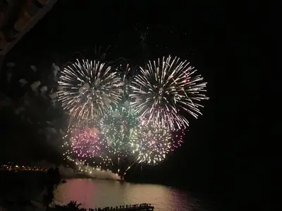 a group of fireworks in the sky over a body of water at Close Palais - Calm - Brand New in Cannes