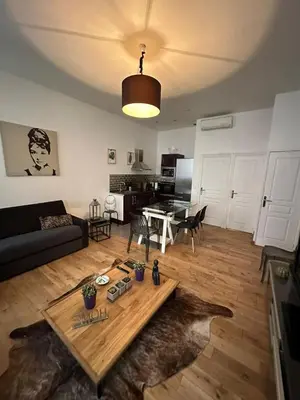a living room with a couch and a table at CANNES FESTIVALS b in Cannes