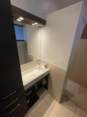 a bathroom with a sink and a mirror at Agréable chambre d'hôte à 50M de la mer in Cannes