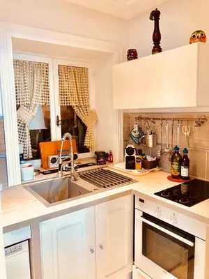 a kitchen with a sink and a stove top oven at Apartment 3 Pieces in Cannes