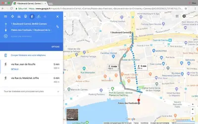 a screenshot of a google maps page with a map at Appartement vue Mer, Suquet et Palais avec parking in Cannes