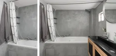 two pictures of a bathroom with a tub and a sink at Central Cannes Loft - 15 min Palais des Festivals in Cannes